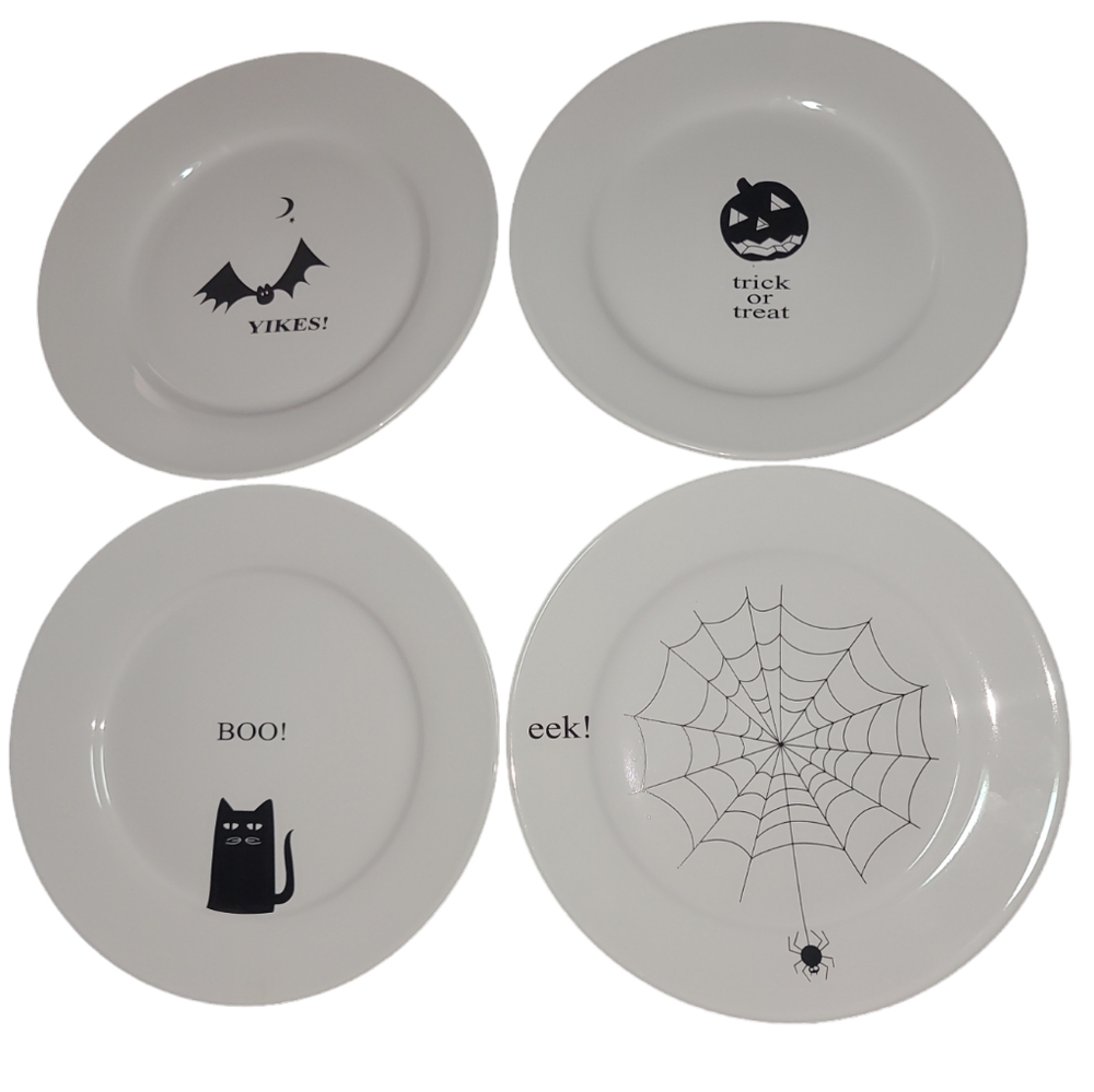 Spooky White Dinnerware Set with Halloween Designs 4 plate